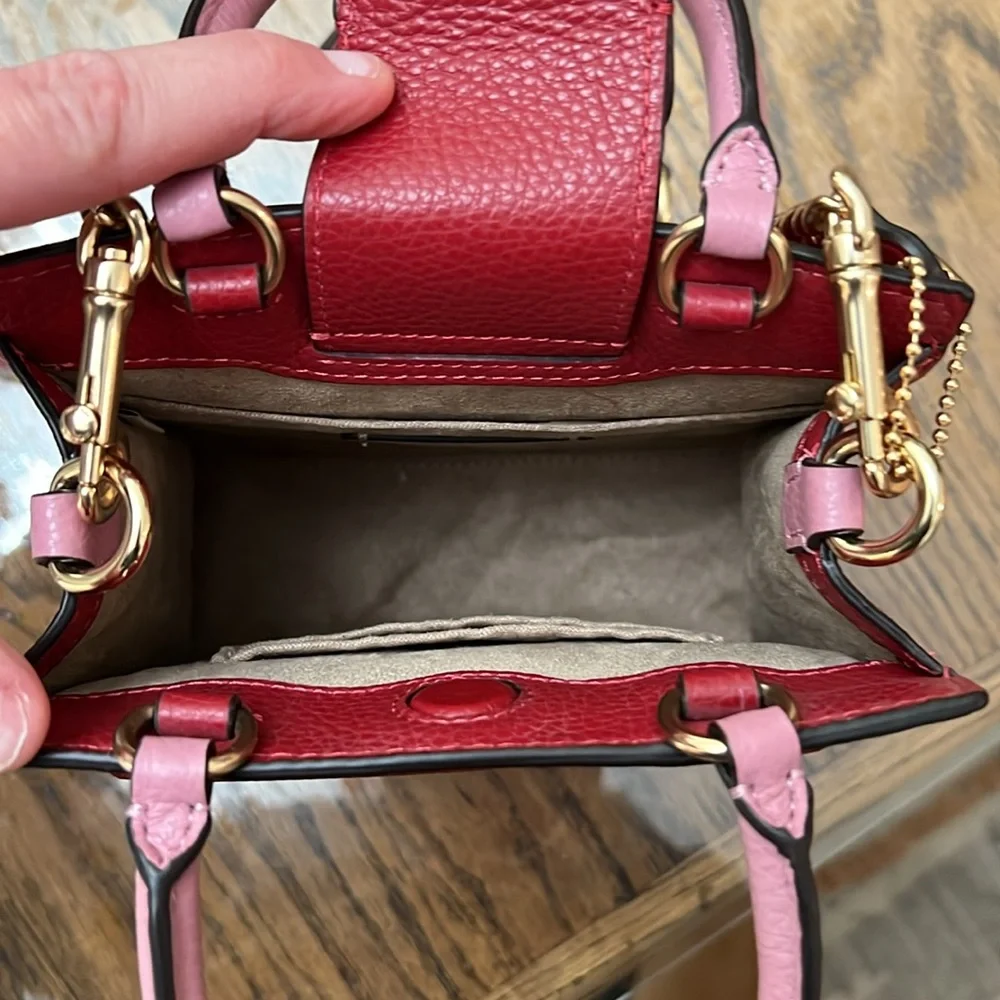 Coach Mini Satchel in Red, Cream & Pink with Gold Chain